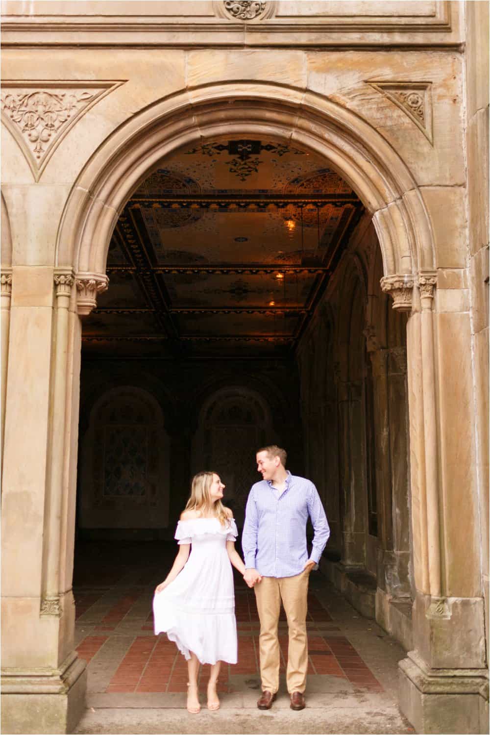 central park bow bridge new york city engagement photos