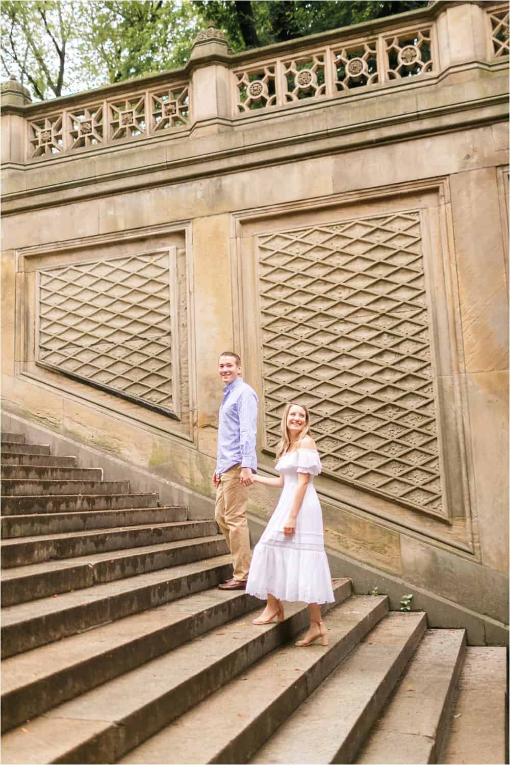 central park bow bridge new york city engagement photos