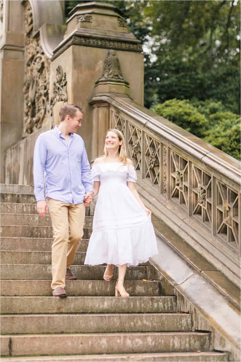 central park bow bridge new york city engagement photos