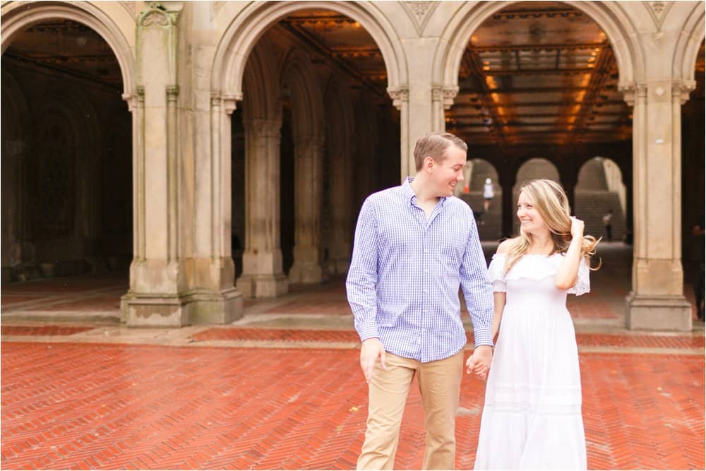 central park bow bridge new york city engagement photos